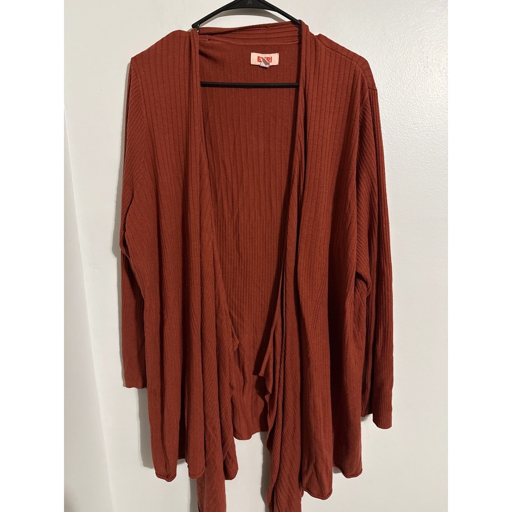 EVRI Womens 2X Rust Orange Ribbed Knit Open Front Waterfall Cardigan Sweater